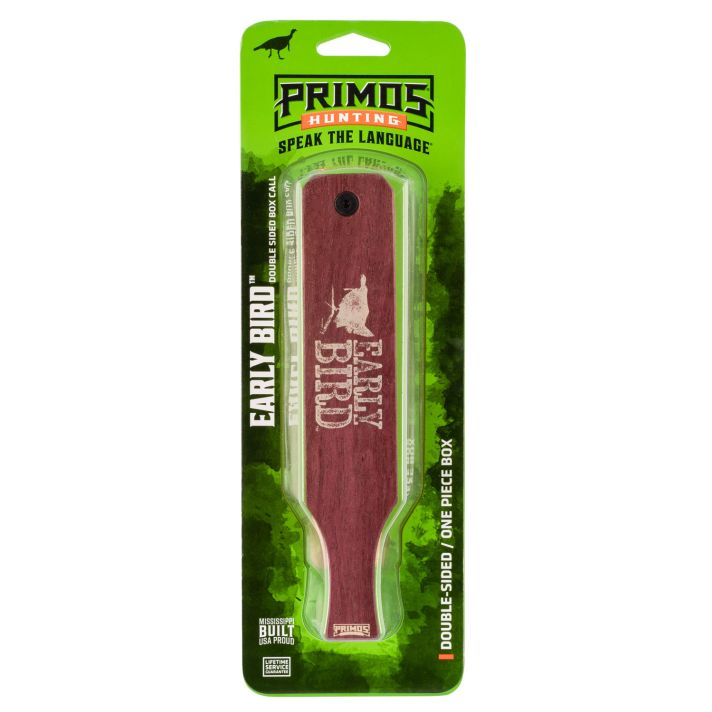 Primos PS2961 Early BirdBox Call Turkey Hen Sounds Attracts Turkeys Natural Walnut/Purple Heart
