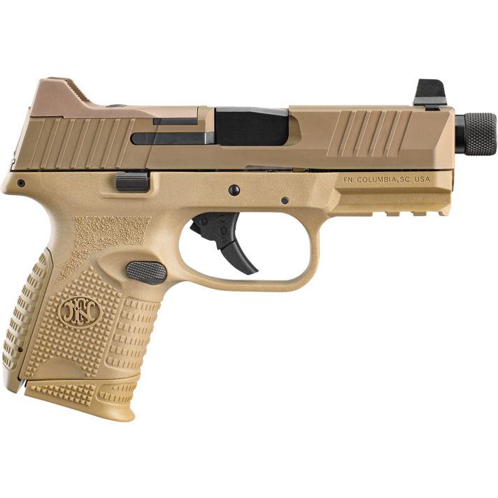 FN 66100781 509CTCompact 9mm Luger 10+1, 4.32" Black Steel Threaded Barrel, Flat Dark Earth PVD Optic Cut/Serrated Stainless Steel Slide, Flat Dark Earth Polymer Frame w/Picatinny Rail, Ambidextrous