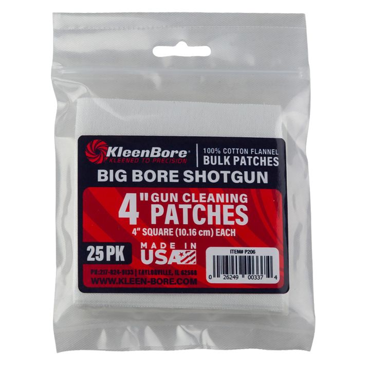 KleenBore P206 Super ShooterBig Bore Shotgun/ 37/40mm Launcher4" 100% Cotton Flannel 25 Per Pack