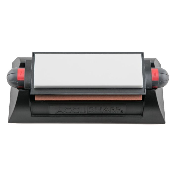 AccuSharp 025C Tri-Stone Deluxe Sharpening System Coarse, Medium, Fine Diamond, Alumina, Ceramic Sharpener Rubber Handle