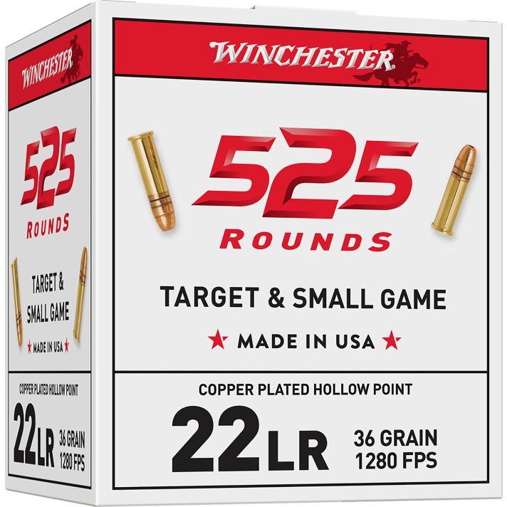 Winchester Ammo 22LR525HP USA22LR 36gr Copper Plated Hollow Point 525 Per Box/10 Case *Bulk