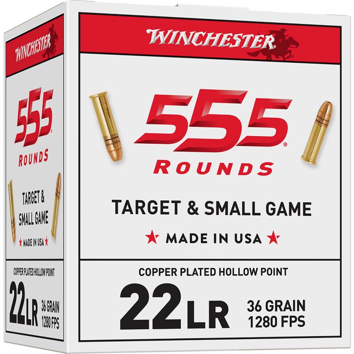 Winchester Ammo 22LR555HP USA22LR 36gr Copper Plated Hollow Point 555 Per Box/10 Case *Bulk