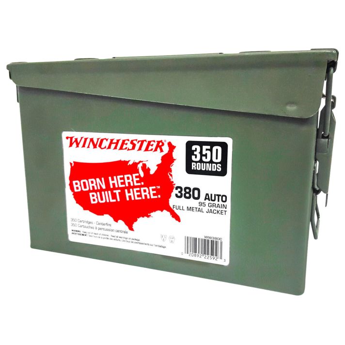 Winchester Ammo WW380C USA Ammo Can 380ACP 95gr Full Metal Jacket 350 Per Box/2 Case
