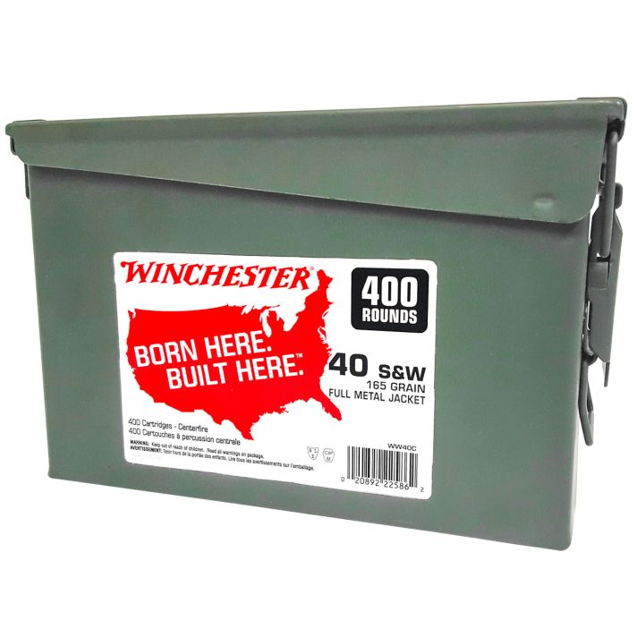 Winchester Ammo WW40C USA Ammo Can 40S&W 165gr Full Metal Jacket Truncated Cone 400 Per Box/2 Case