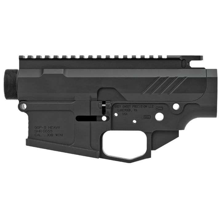 Grey Ghost Precision GGPSHEAVYRCVR AR MKII Heavy Receiver Set AR-10 Platform Multi-Caliber, 7075-T6 Aluminum w/Black Hardcoat Anodized Finish, Flared Mag Well, Optics Ready
