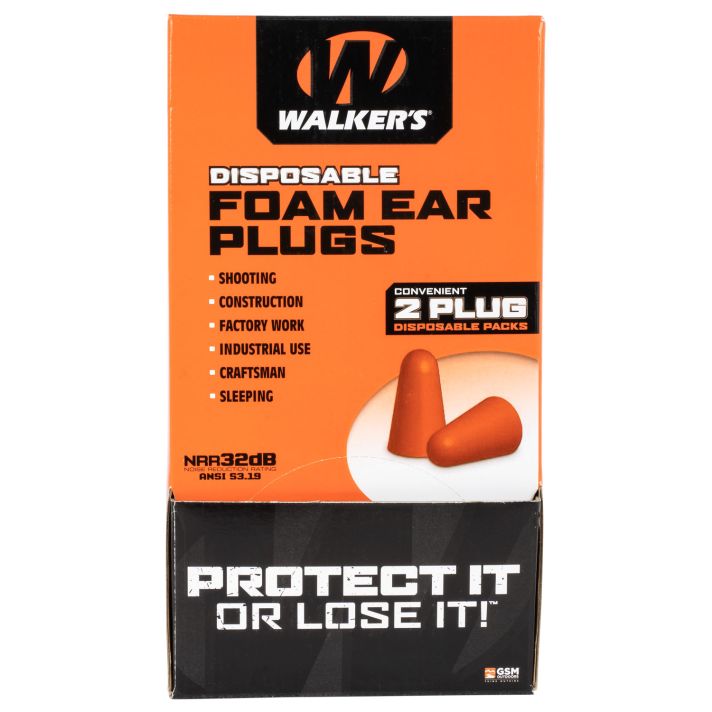 Walker's GWPFOAMPLUG Foam Ear Plugs Counter Display Disposable 32 dB Orange 100 Pair (200 Count)
