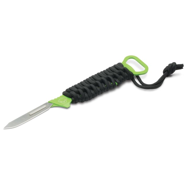 HME HMEKNSKRAB Skeleton Replace a Blade Fixed Skinner Plain Stainless Steel Blade/Black/Green Cord Wrapped Micarta Handle Includes 5 Replacement Blades/Sheath
