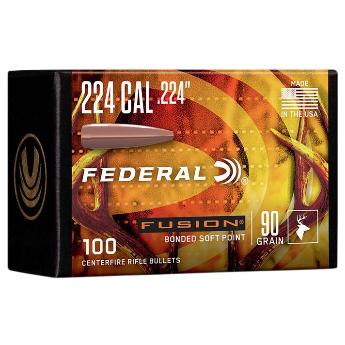 Federal FB224F1 Fusion Component224 Cal .224 90 gr Bonded Soft Point 100 Per Box/ 4 Case