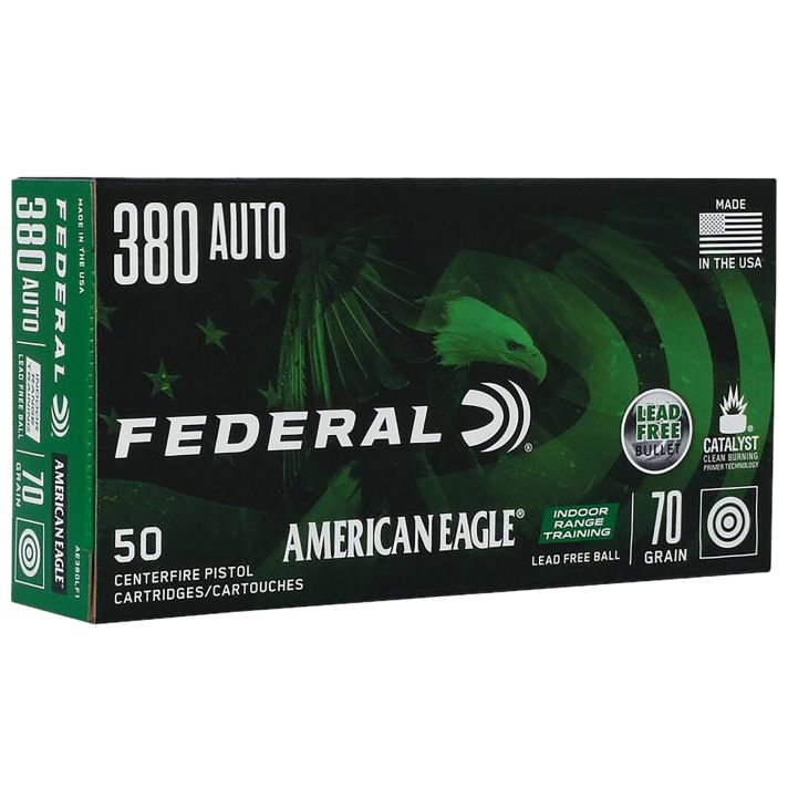 Federal AE380LF1 American Eagle Indoor Range Training 380ACP 70gr Lead Free IRT 50 Per Box/10 Case