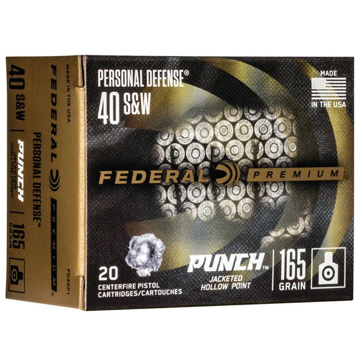 Federal PD40P1 Punch Personal Defense 40S&W 165gr Jacketed Hollow Point 20 Per Box/10 Case
