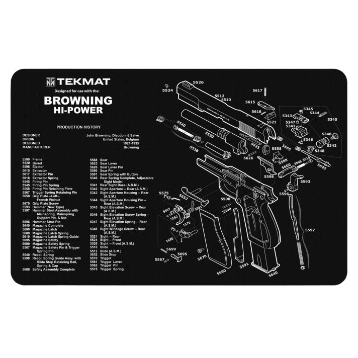 TekMat TEKR17BROWNINGHPCleaning Mat Black/White Rubber 11"x17" Browning Hi-Power Parts Diagram