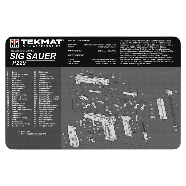 TekMat TEKR17SIGP229 Sig Sauer P229 Cleaning Mat Black/White Rubber 11"x17" Sig P229 Parts Diagram