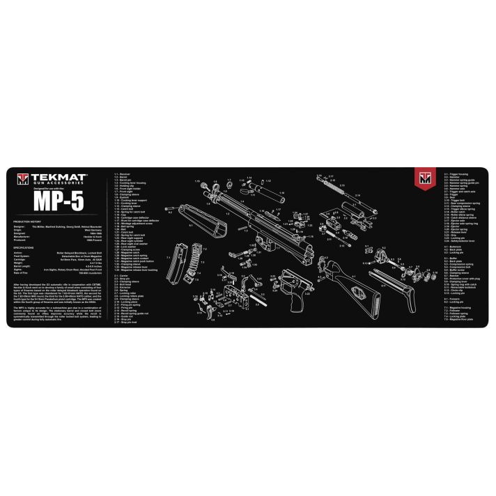TekMat TEKR36HKMP5 MP5 Cleaning Mat Black/White Rubber 12"x36" HK MP5 Parts Diagram