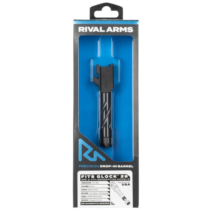 Rival Arms RA20G602A Precision V1 Drop-In Barrel 9mm Luger 3.43" Black PVD Finish 416R Stainless Steel Material with Threading for Glock 26 Gen3-4