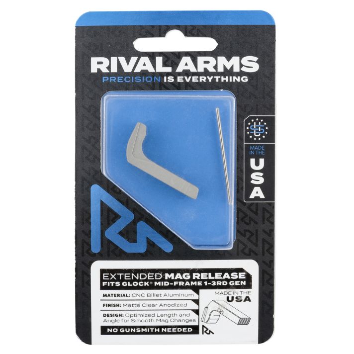 Rival Arms RA72G001D Magazine ReleaseCompatible w/Glock Gen3 (Except 21SF) Extended, Silver Aluminum