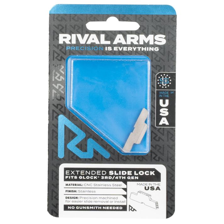 Rival Arms RA80G001D Slide LockExtended Stainless Steel for Glock Gen3-4