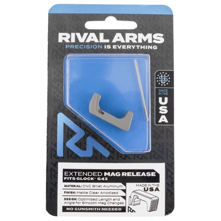 Rival Arms RA72G003D Magazine ReleaseExtended Silver Aluminum for Glock 43