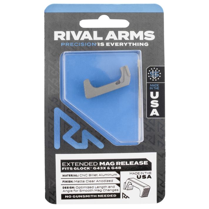 Rival Arms RA72G004D Magazine ReleaseExtended Silver Aluminum for Glock 43X, 48