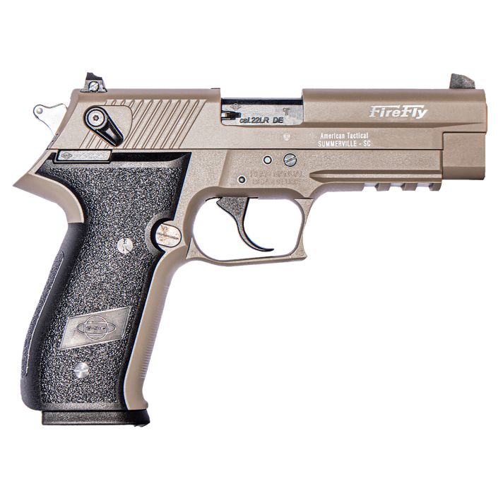 GSG GERG2210FFT FireFly22 LR 10+1 4" Tan Steel Barrel, Serrated Slide, Zinc Alloy w/Accessory Rail Frame, Black Polymer Grip
