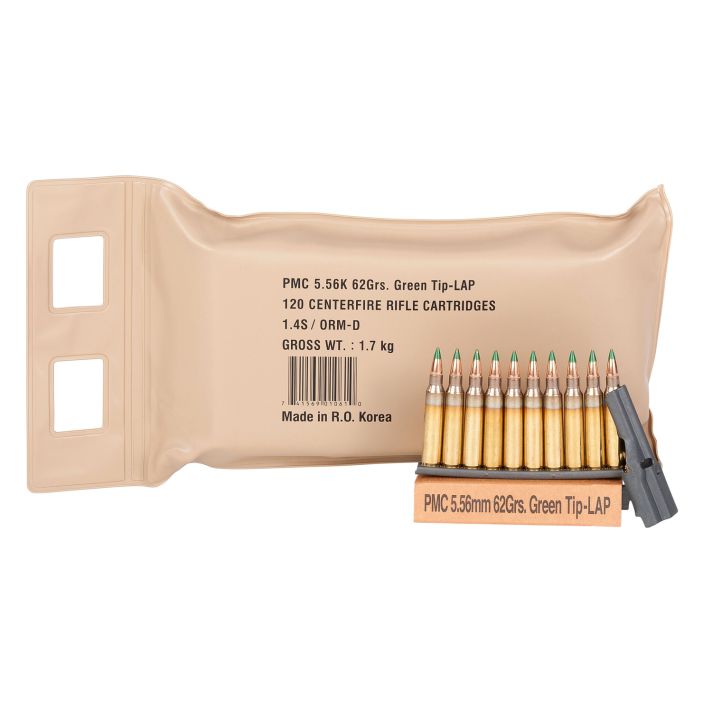 PMC 556(M55)BP X-Tac Battle Pack 5.56x45mmNATO 62gr Light Armor Piercing Green Tip 120 Per Box/5 Case