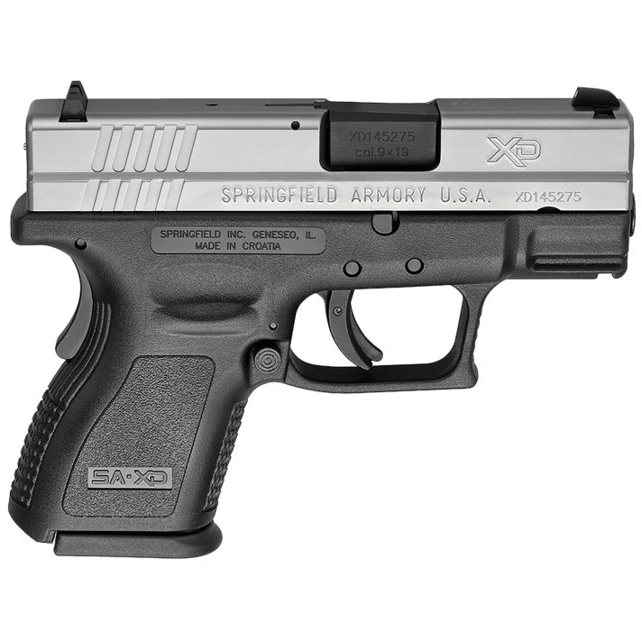 Springfield Armory XD9821 XD *CA Compliant Sub-Compact Frame 9mm Luger 10+1, 3" Black Melonite Steel Barrel, Serrated Stainless Steel Slide, Black Polymer Frame w/Picatinny Rail