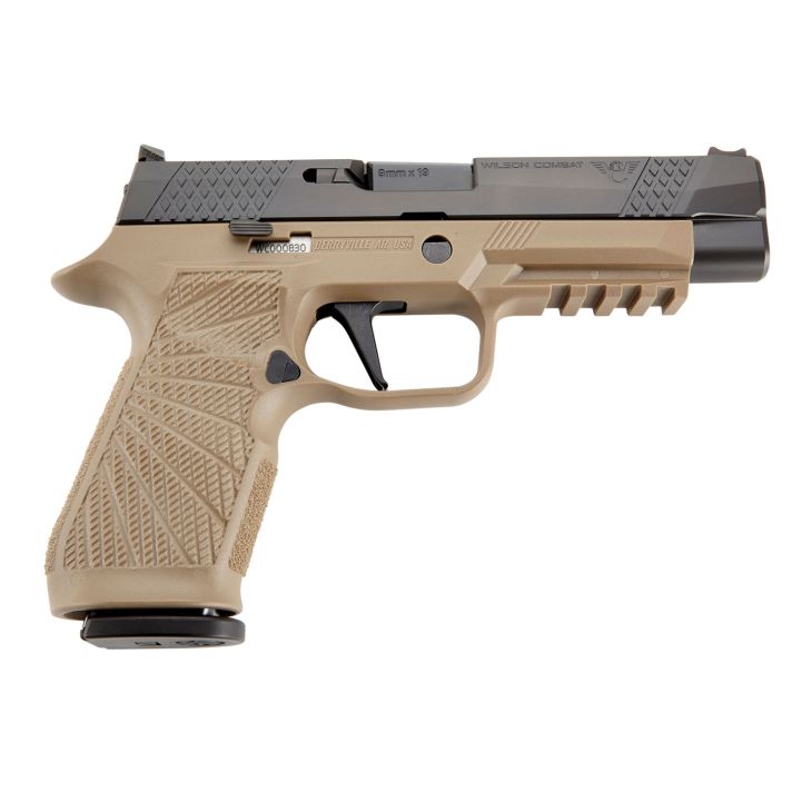 Wilson Combat SIGWCP320F9T P3209mm Luger 17+1 4.70" Black Steel Barrel, Black DLC Serrated Stainless Steel Slide, Tan Polymer Frame w/Picatinny Rail, Tan Polymer Grip