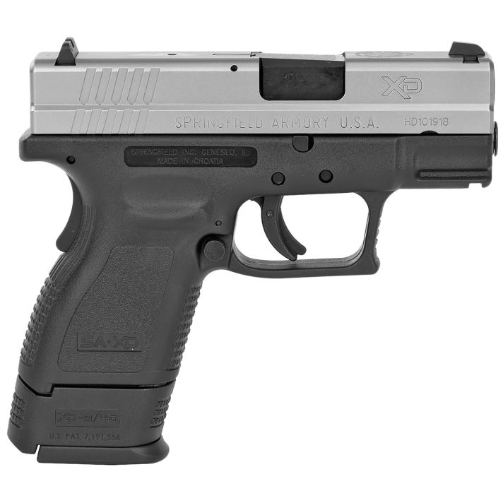 Springfield Armory XD9822 XD *CA Compliant Sub-Compact Frame 40 S&W 9+1, 3" Black Melonite Steel Barrel, Serrated Stainless Steel Slide, Black Polymer Frame w/Picatinny Rail