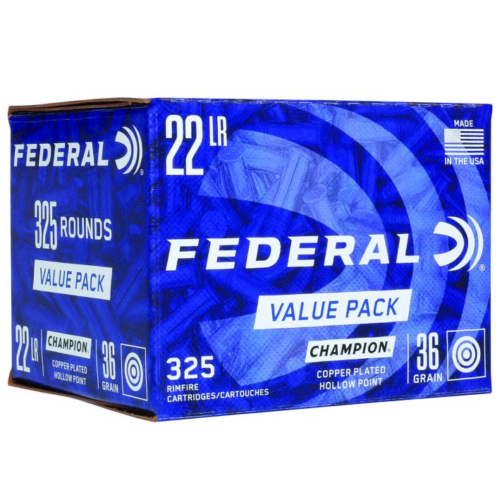 Federal 725 Champion Training Value Pack 22LR 36gr Copper Plated Hollow Point 325 Per Box/10 Case