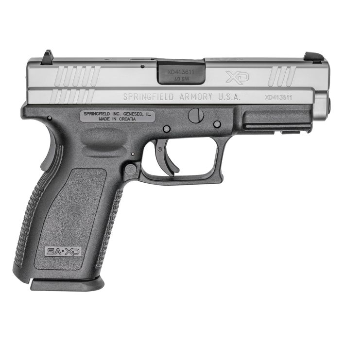 Springfield Armory XD9302 XD Service *CA Compliant 40 S&W 10+1 4" Black Melonite Steel Barrel, Serrated Stainless Steel Slide, Black Polymer Frame w/Picatinny Rail
