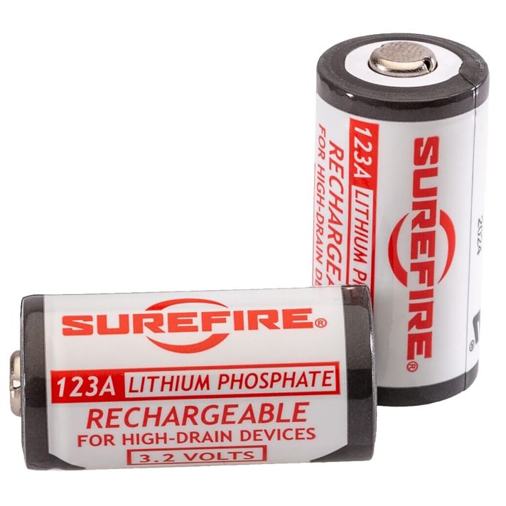SureFire SFLFP123 123A BatteriesWhite/Black 3.2 Volts 450 mAh (2) Single Pack Rechargeable