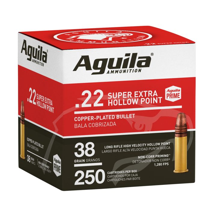 Aguila 1B221103 Super Extra Rimfire 22LR 38gr Copper Plated Hollow Point 250 Per Box/8 Case