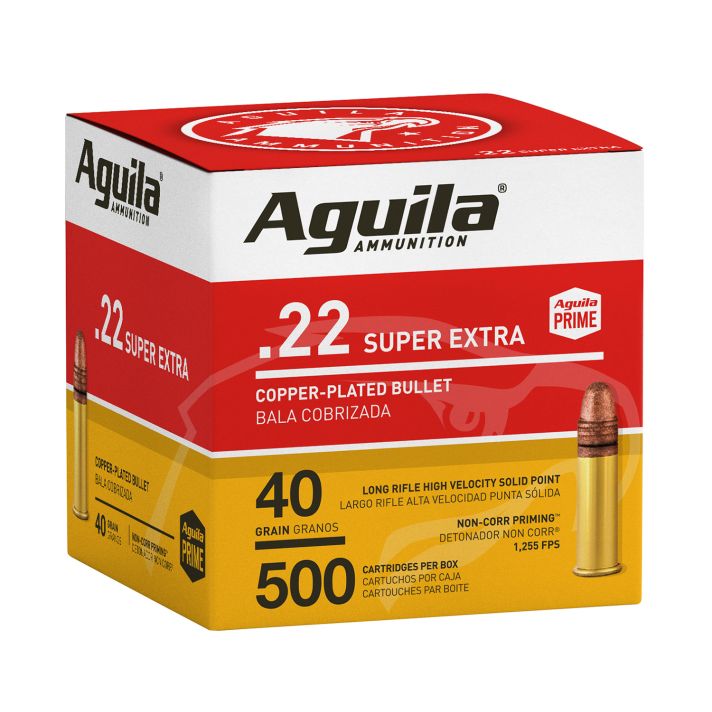 Aguila 1B221115 Super Extra Rimfire 22LR 40gr Copper Plated Solid Point 500 Per Box/4 Case