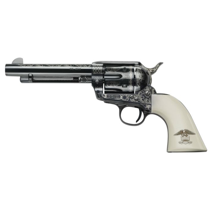 Pietta GW45LLE434NMUI 1873 GW2 Liberty 45 Colt (LC) 6 Shot, 4.75" Blued Engraved Steel Barrel, Cylinder, Frame & Hammer, Ultra Ivory Grip w/Engraved Liberty Eagle