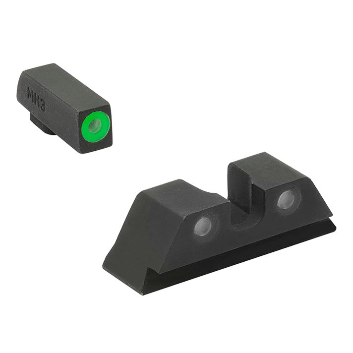 Meprolight USA 402243111 Hyper-Bright Sight Set Green Tritium/Black Frame Compatible w/Glock 17/17L/19/22/23, Post/Dovetail Mount
