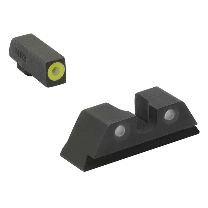 Meprolight USA 402243121 Hyper-Bright Sight Set Green Tritium Yellow Outline Front Sight-Green Tritium Black Outline Rear Sight Glock 17/17L/19/22