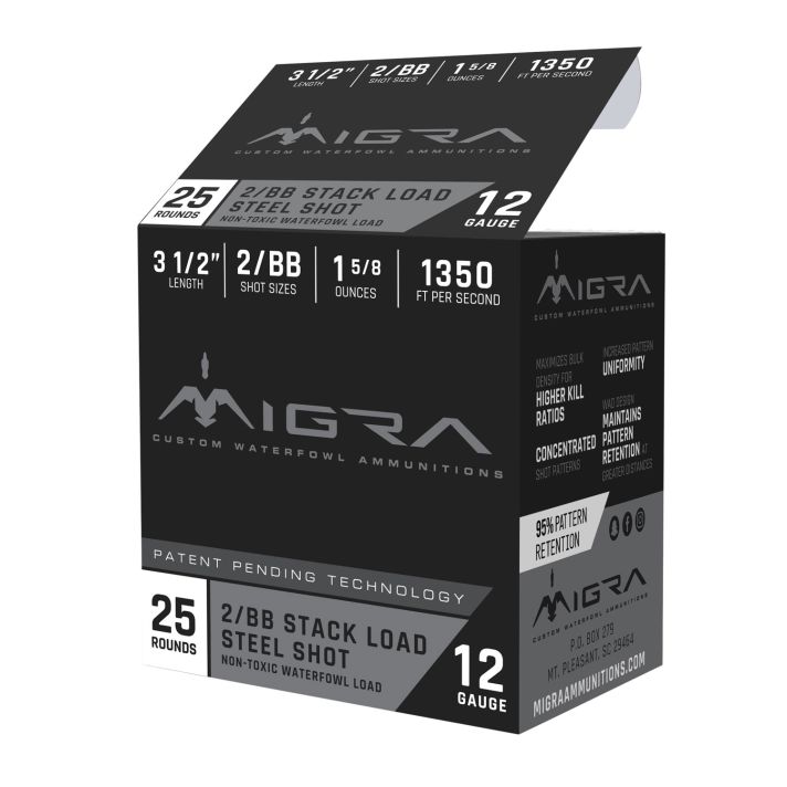 Migra Ammunitions M12LS2BB Combinational12 Gauge 3.50" 1 5/8 oz 2, BB Shot 25 Per Box/10 Cs