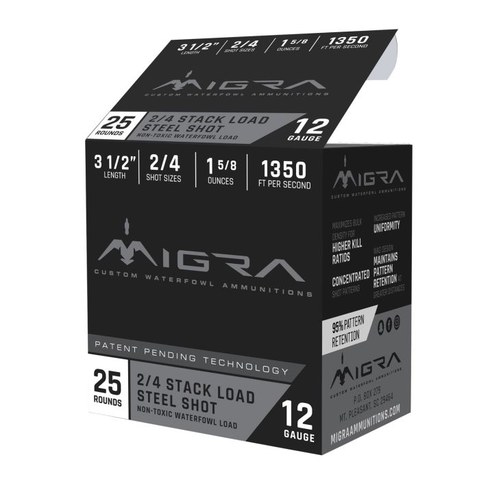 Migra Ammunitions M12LS24 Combinational12 Gauge 3.50" 1 5/8 oz 2, 4 Shot 25 Per Box/10 Cs