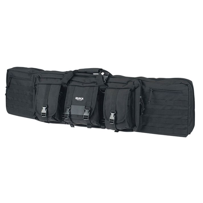 Rukx Gear ATICT42DGB Tactical Double Gun Case 42" Water Resistant Black 600D Polyester w/ Non-Rust Zippers Reinforced Velcro & Adjustable Back Straps