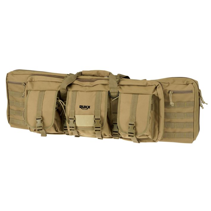 Rukx Gear ATICT42DBT Tactical Double Gun Case 42" Water Resistant Tan 600D Polyester w/ Non-Rust Zippers Reinforced Velcro & Adjustable Back Straps