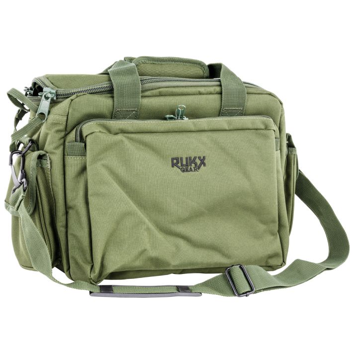 Rukx Gear ATICTRBG Tactical Range BagWater Resistant Green 600D Polyester with Hidden Handgun Pocket, Mag & Ammo Storage, Non-Rust Zippers & Carry Handle 16" x 7.50" x 10.50" Interior Dimensions