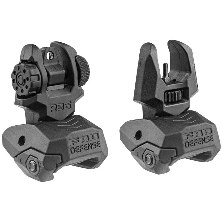 FAB Defense FXFRBS Front/Rear Folding Back-Up SightsAR-15/ M16/ M4 Low Profile Dual Aperture Rear Sight Black Polymer and Metal