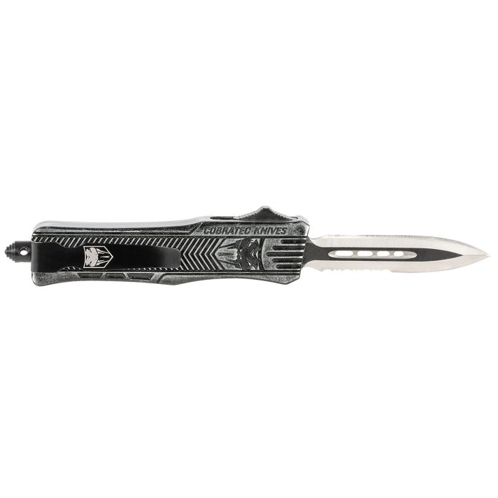 CobraTec Knives SSWCTK1SDAG1SS CTK-1Small 2.75" OTF Dagger Part Serrated D2 Steel Blade/ Stonewashed Aluminum Handle Features Glass Breaker Includes Pocket Clip