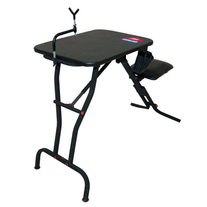 Birchwood Casey MSB100 Ultra Steady Shooting Bench Black Steel, Folding Seat, Pockets & Adjustable Rubber Coated Gun Rest 21" W x 28" L