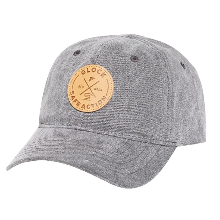 Glock AP95882 Safe Action PatchHat, Distressed Gray Denim, Relaxed Fit w/Adjustable Metal Back, Leather-Like Glock Patch