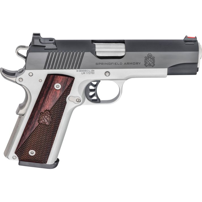 Springfield Armory PX9118L 1911 Ronin 45 ACP 8+1, 4.25" Stainless Match Grade Steel Barrel, Salt Blued Serrated Carbon Steel Slide, Satin Cerakote Aluminum Frame w/Beavertail, Crossed Cannon Wood Grip