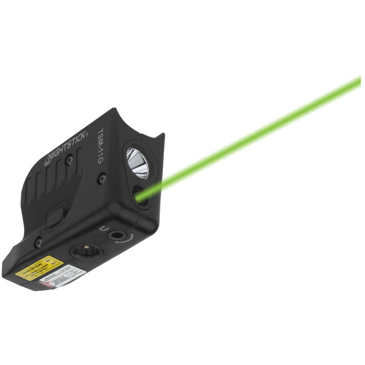 Nightstick TSM11G Tactical Weapon-Mounted Light w/Green Laser Black Polymer Compatible w/ Glock 42/43/43X/48, 150 Lumens White LED Bulb/Green Laser, 104 Meters Beam, Trigger Guard Mount