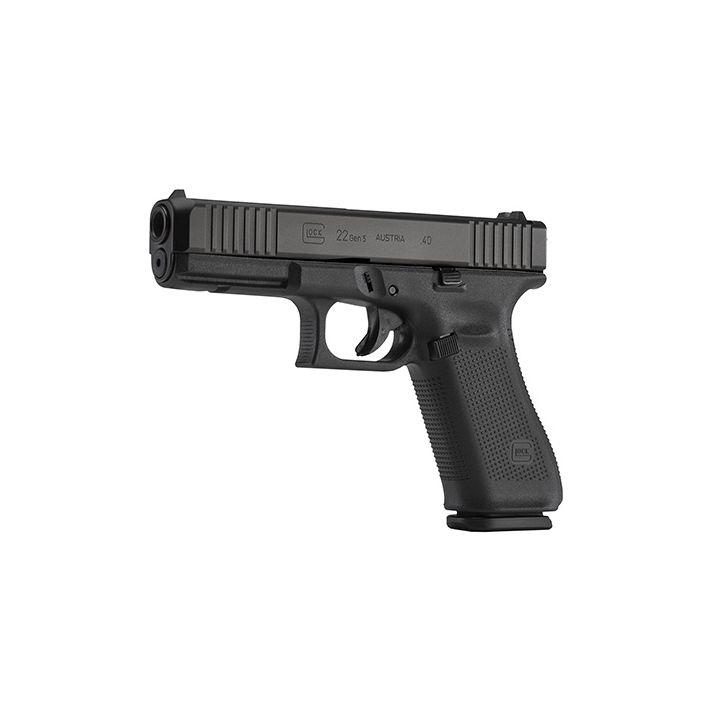 Glock PA225S203 G22 Gen5 Full Size 40 S&W 15+1 4.49" Black GMB Barrel, Black nDLC Serrated Slide, Black Polymer Frame w/Picatinny Rail, Black Textured w/Interchangeable Backstrap Grips,Ambidextrous
