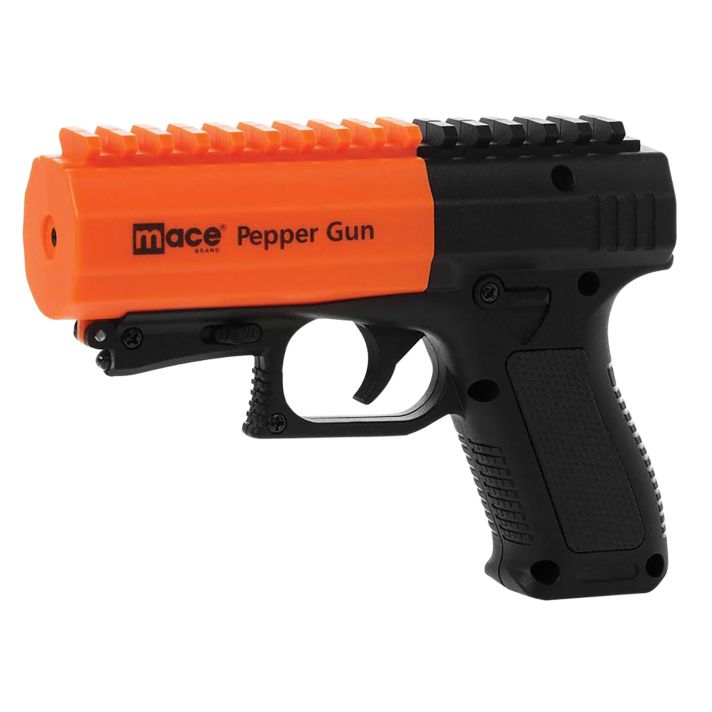 Mace 80586 Pepper Spray Gun 2.0OC Pepper UV Dye 7 Bursts Range 20 ft Black/Orange Includes LED Light