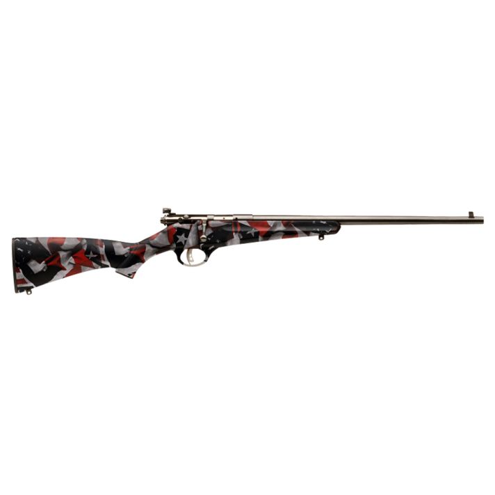 Savage Arms 13801 RascalYouth 22 LR 1rd 16.13" Satin Black Sporter Barrel, Satin Black Carbon Steel Receiver, American Flag Fixed Synthetic Stock, Right Hand