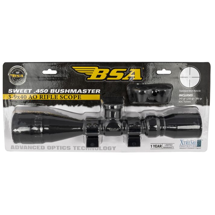 BSA 45039X40AOWRTB Sweet 450 Bushmaster Matte Black 3-9x40mm AO 1" Tube 30/30 Reticle Features Weaver Rings